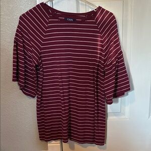 Chaps Women's Maroon and White Striped Short Sleeve Top